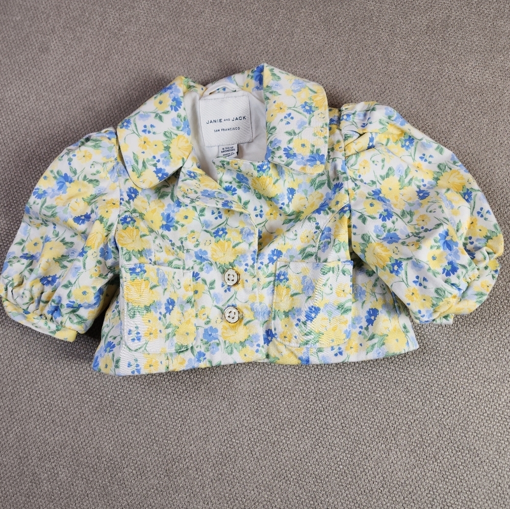 Janie And Jack‎ Yellow Blue Floral The Sunny Garden Cropped Jacket 6-12 Months
